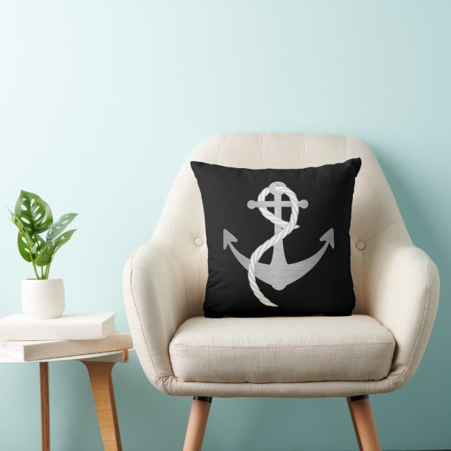 Coussin Ancre nautique moderne Noir et Argent (Chaise)