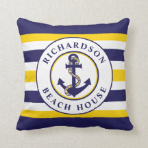 Ancre nautique Navy Jaunes Stripes Nom de famille