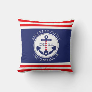 Coussin Ancre nautique Nom de famille patriotique