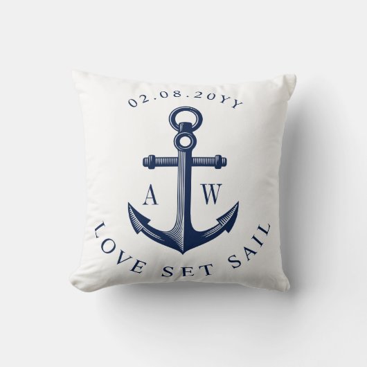 Coussin Ancre nautique Personnalisé Monogrammes Blanc (Recto)