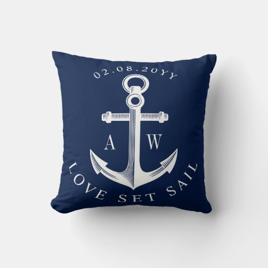 Coussin Ancre nautique Personnalisé Monogrammes Marine (Recto)