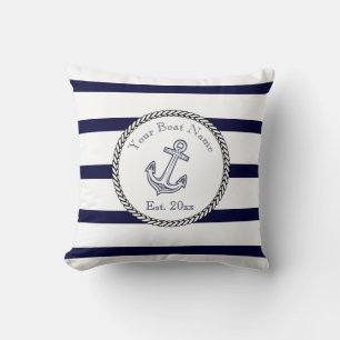 Coussin Ancre nautique personnalisée Bandes Bleues de la M