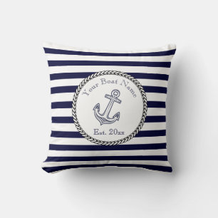 Coussin Ancre nautique personnalisée rayures bleu marine
