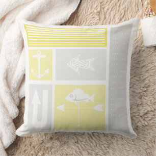 Coussin Ancre Naútíque Pluviomètre Poisson Gris Jaune