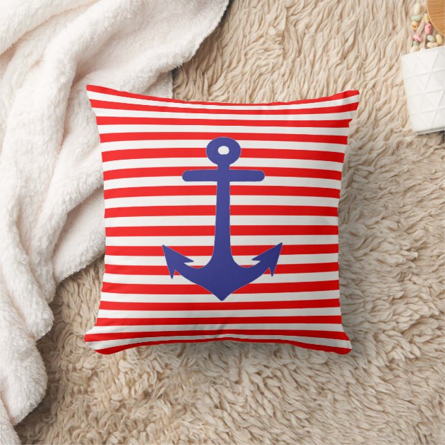 Coussin Ancre nautique rayures rouges (Couverture)