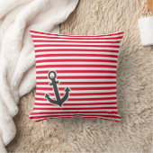 Coussin Ancre Nautique; Rayures rouges Cadmium; Rayures (Couverture)