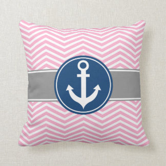 Coussin Ancre nautique rose Chevron