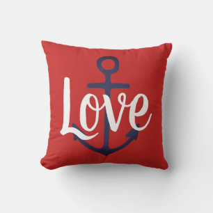 Coussin Ancre nautique + script LOVE - BLANC des deux côté