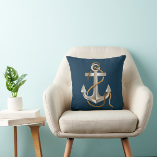 Coussin Ancre Nautique Sur Bleu Marine