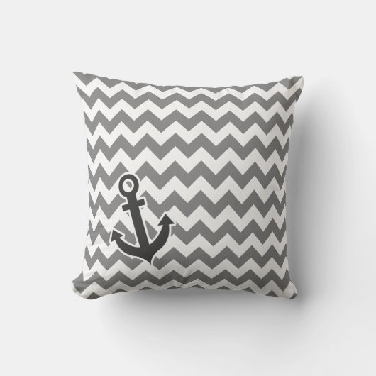 Coussin Ancre nautique sur Dark Grey Chevron (Recto)
