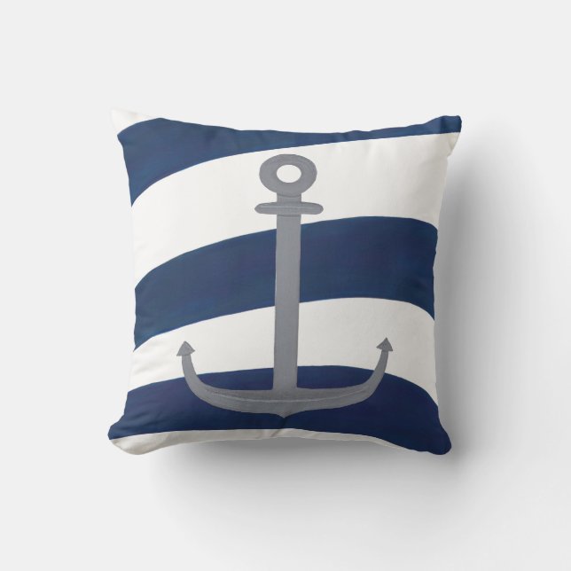 Coussin Ancre nautique sur les bandes bleues et blanches o (Recto)