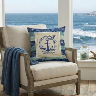 Coussin Ancre nautique Texte personnalisé Vagues océanique