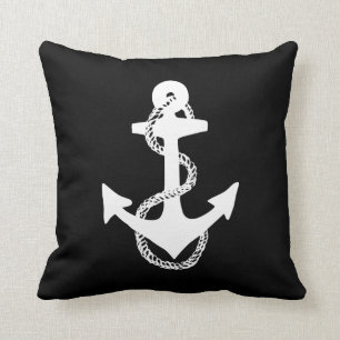 Coussin Ancre noir et blanc + ROPE - recto  
