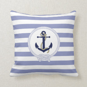 Coussin Ancre/rayures nautiques/emblème nautique d'ancre