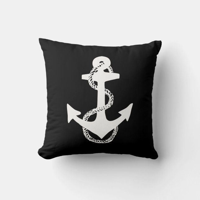Coussin Ancre recto-verso noir et blanc + CORDE | (Recto)