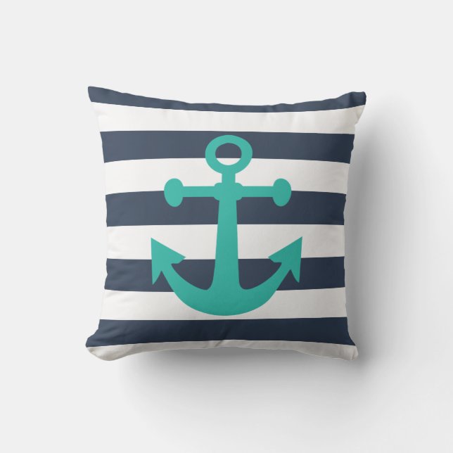Coussin Ancre turquoise de la marine nautique (Recto)