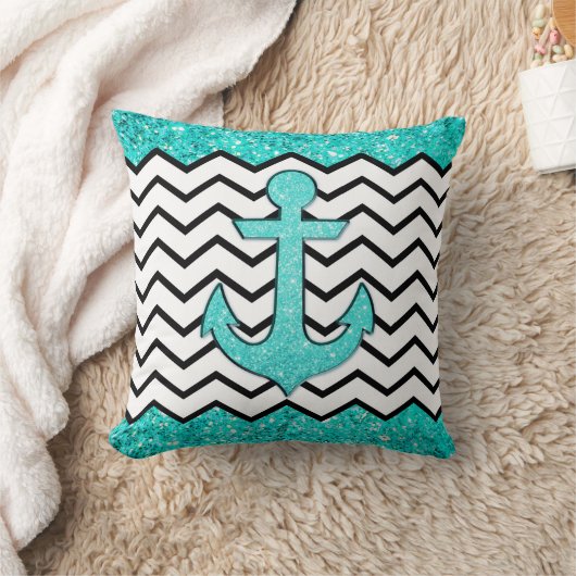 Coussin Ancre turquoise et chevron de parties (Couverture)