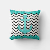 Coussin Ancre turquoise et chevron de parties (Recto)