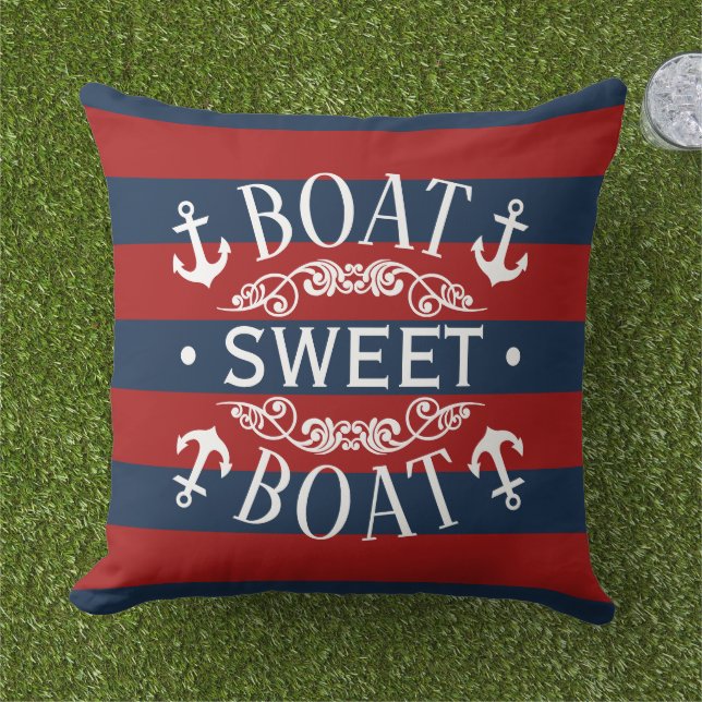 Coussin Ancres Blanches Et Bateau Classique Bateau Doux Ci (Herbe)