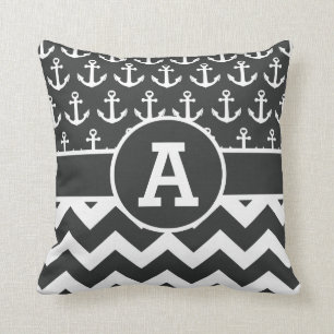 Coussin Ancres blanches noires nautiques personnalisées d