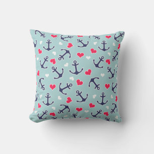 Coussin Ancres nautiques et Motif de coeur