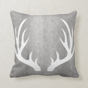 Coussin Andouillers blancs en bois gris-clair de cerfs