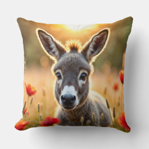 Coussin Âne de campagne yeux curieux art paisible
