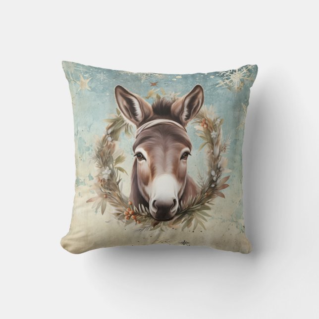 Coussin Âne de Noël vintage campagne (Recto)