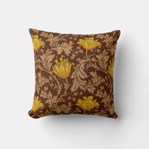 Coussin Anémone William Morris, Brun et Or Moutarde