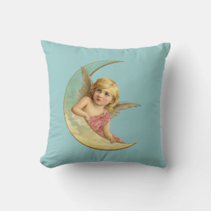 Coussin Ange dans une image vintage de lune croissante