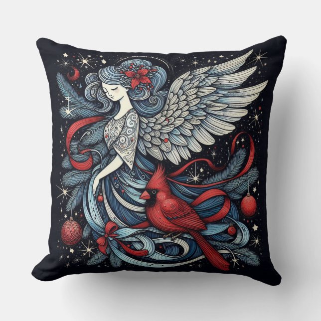Coussin Ange de Noël et cardinal (Recto)