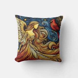 Coussin Ange de Noël et cardinal