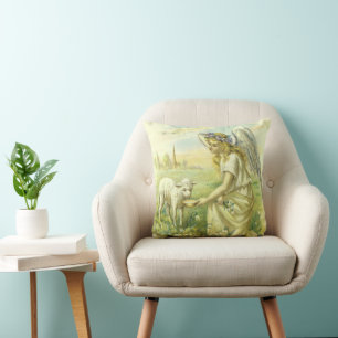 Coussin Ange de Pâques religieux vintage victorien avec ag