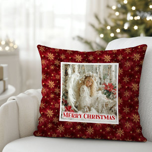 Coussin Ange délicat rouge et or Noël vintage 