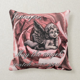 Coussin Ange personnalisé d'ange avec le rose inspiré