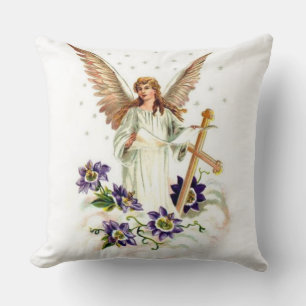 Coussin Angel Avec Croix Et Fleurs Clematis