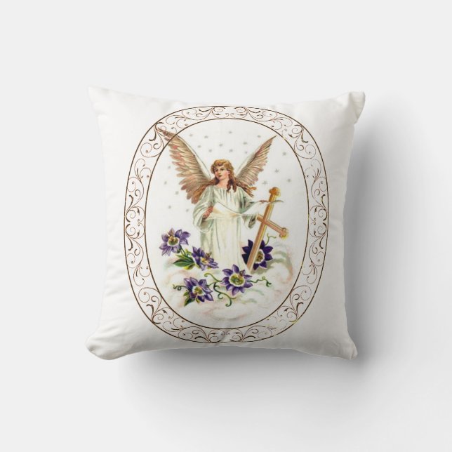 Coussin Angel Avec Croix Et Fleurs Clematis (Recto)