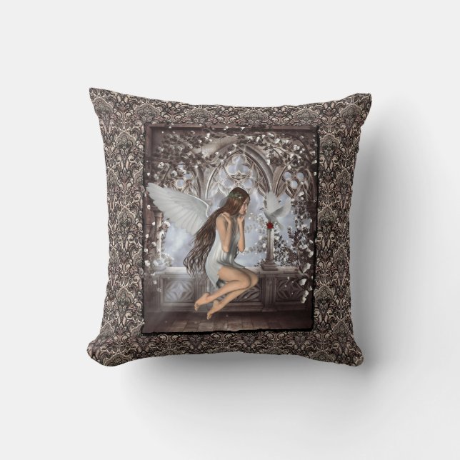 Coussin Angel gothique et sa colombe (Recto)