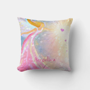 Coussin Angel rose bleu Aquarelle Coeur Monogramme