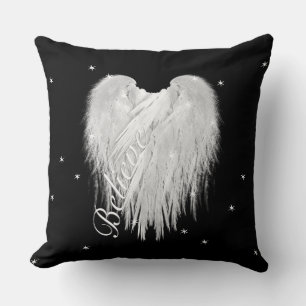 Coussin ANGEL WINGS 'Believe' Coeur Black Starry