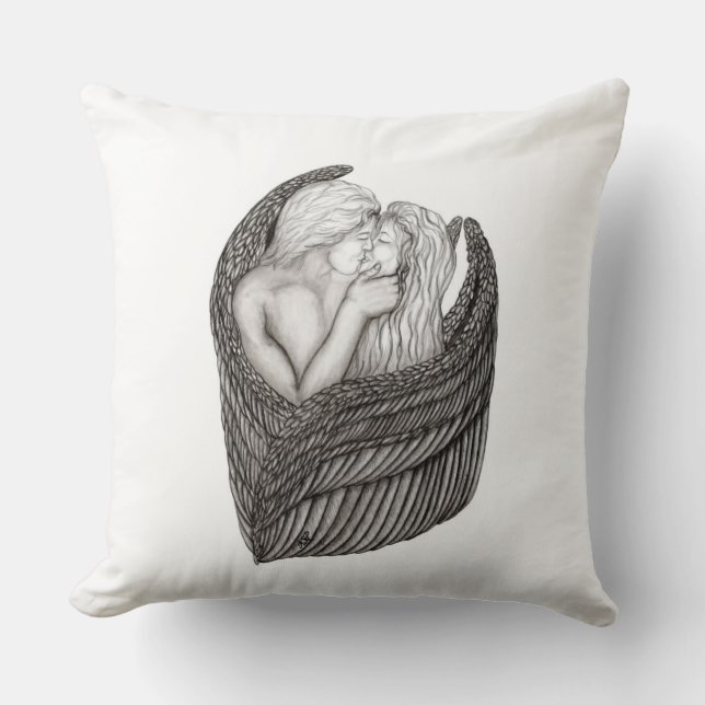 Coussin Angels Kissing, noir et blanc Design (Recto)