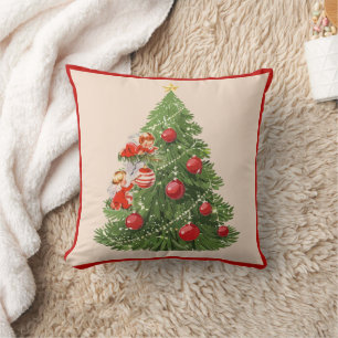 Coussin Anges Décorant l'Arbre de Noël