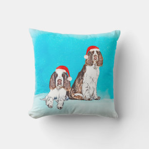 Coussin Anglais Springer Spaniel Chien En Casquette Noël N