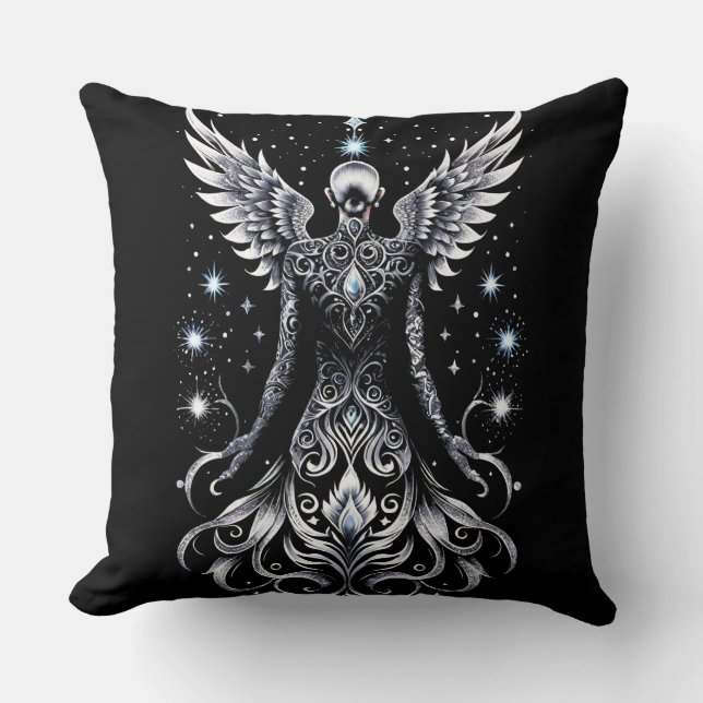 Coussin Angle De Tatouage Noir Et Argent (Recto)