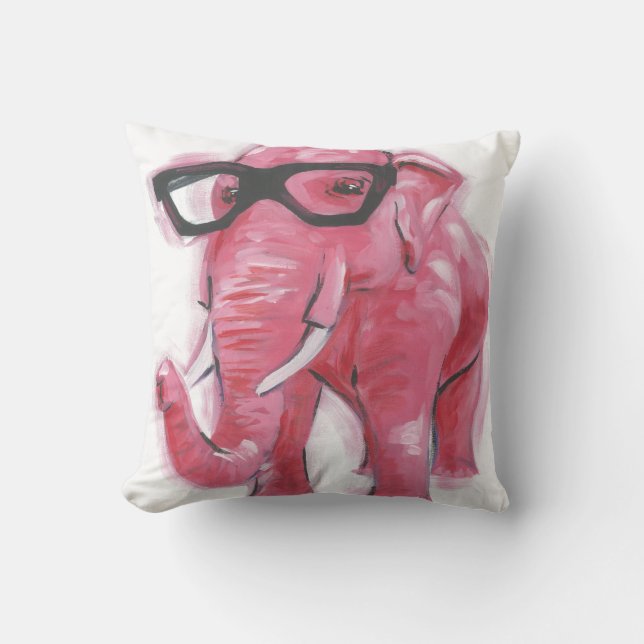 Coussin Animal Dapper | Eléphant Rose Dans Les Lunettes De (Recto)