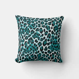 Coussin Animal Empreinte de léopard turquoise