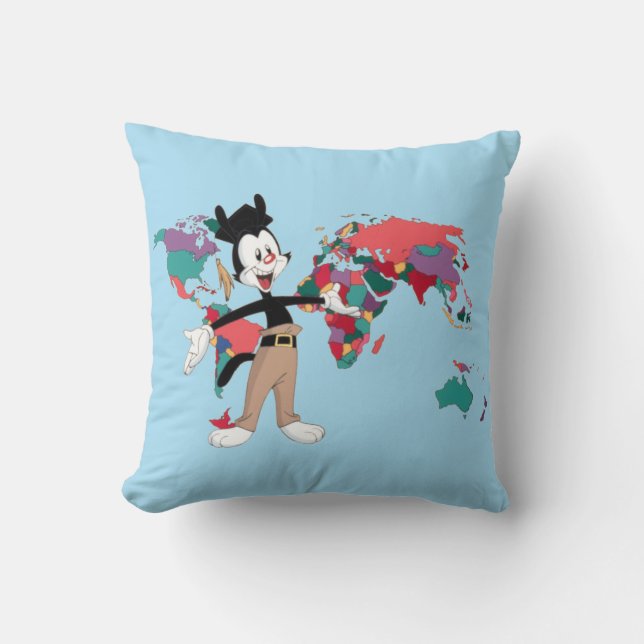 Coussin Animaniacs | Graphique de la carte du monde de Yak (Recto)