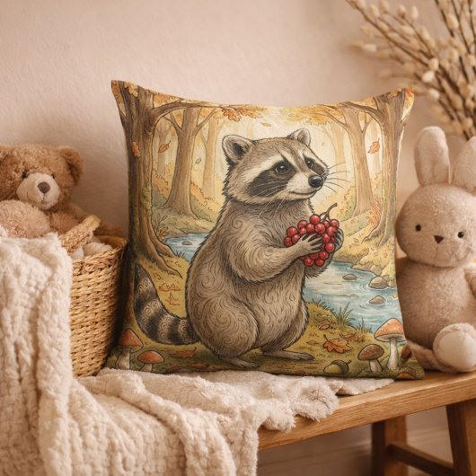 Coussin Animaux adorables de la forêt de ratons laveurs