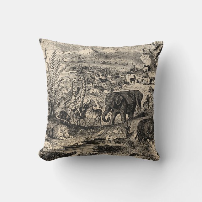 Coussin Animaux animaux africains d'illustration de 1800s (Recto)