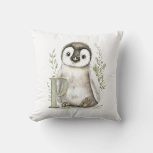 Coussin Animaux Bébés Mignons à l'Aquarelle avec Lettres d